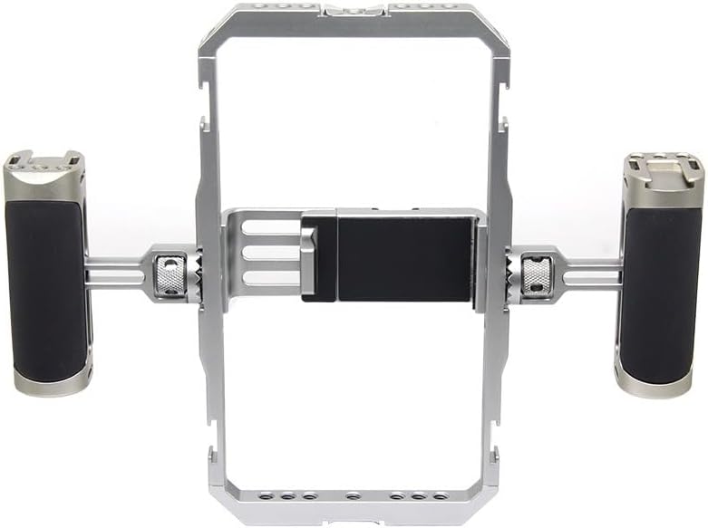 Universal Aluminum Alloy Smartphone cage, Smartphone Video Shooting kit with Dual Handles, Suitable for iPhone, Samsung, Huawei Mate, and Other Smartphones. (Silver)