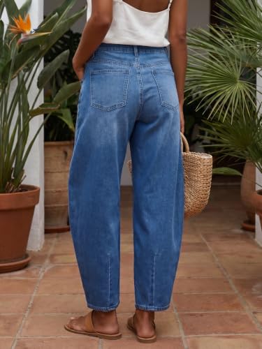 Image of Saodimallsu Womens Barrel Jeans Cropped High Waisted Baggy Wide Straight Leg Boyfriend Denim Pants for Casual Wear