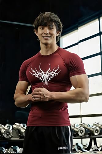 Image of Men Polyster Lycra Printed Half Sleeves Compression T-Shirt for Gym
