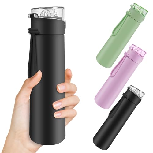 AMFUN 250 ML Mini Termos, Botella de agua térmica de acero inoxidable con pajita, Taza Aislante Portátil de Acero Inoxidable, Sin BPA, para Gimna, Exterior, Viajes, Trabajo, Escuela (Negro)