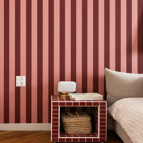 FYSUIMU Striped Peel and Stick Wallpaper Roll, Red Brown, 17 in x 10 Ft