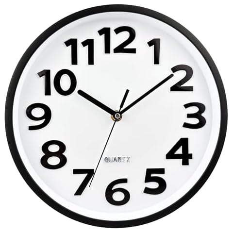 Plumeet 10'' Silent Wall Clock with 3D Numbers Cover