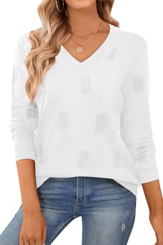 WIHOLL Sweaters for Women V Neck Long Sleeve Tops Fashion Lightweight Pullover Clothes Fall Outfits 2025