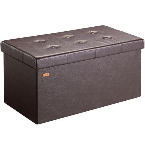 Casaria® Sitzbank mit Stauraum Faltbar Braun 80x40x40cm Gepolstert Deckel Kunstleder Schlafzimmer Wohnzimmer Flur Sitztruhe Truhenbank Polsterbank