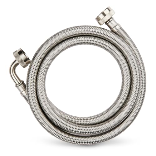 Niikappu Washing Machine Hoses 5ft, 1 Pack Braided Stainless Steel Washer Hoses with 90 Degree Elbow, Hot and Cold Washer Supply Line, Universal Flexible...