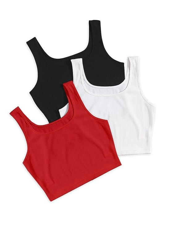 Image of Toochki Women's Knitted Sleeveless Solid Sqaure Neck Ribbed Tank & Crop Tops (Pack of 3)