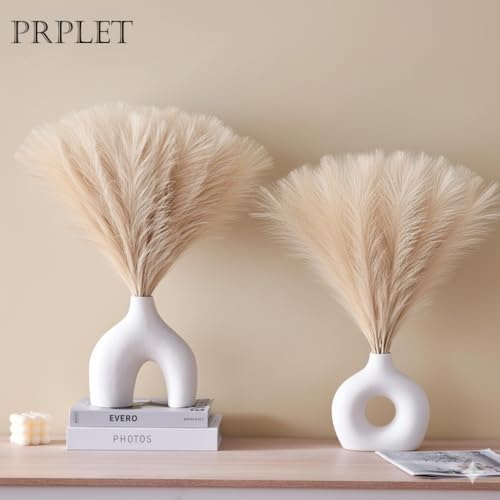 Image of Faux Pampas Grass - 24 Pcs Small Artificial Flowers for Living Room Home Office and Wedding Decoration (Beige)