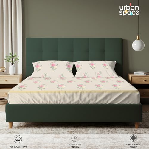 Image of Urban Space Serene 100% Cotton Bedsheet for Double Bed, Floral Queen Size Bed Sheet with 2 Pillow Covers (88 x 100 Inches, Vintage Rose Soft Brown)