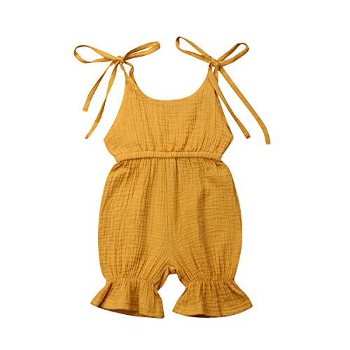 Infant Baby Girl Romper Overall Bowknot Sleeveless Newborn Toddler Jumpsuit Bodysuit Clothes Outfits (0-6 Months, Yellow)