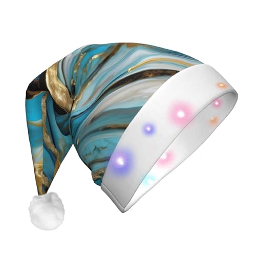 KoNsev Sombrero de Navidad iluminado, sombrero de Papá Noel, sombreros divertidos de Navidad para adultos, suministros de disfraces de fiesta, mármol azul turquesa dorado