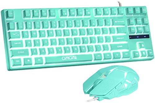 Gaming Keyboard and Mouse Blue Keyboard with White LED Backlit,CHONCNHOW 87keys Creamy PBT Key Cute Small Gaming Keyboard Mic 4D 3600DPI for PC Laptop Xbox Ps4/Mac OS/Gamer(Wired)