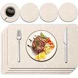 Purejoy Juego de 4 manteles individuales y posavasos de piel sintética, resistentes al calor, lavables, antideslizantes, 43 x 30 cm, juego de 4 manteles individuales con posavasos para cocina, mesa de