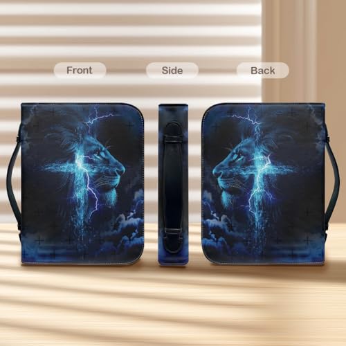 Bible Case with Handle and Zipper, Premium PU Leather Waterproof Bible Cover 11.2 x 8 x 2.2 Inches, Book Case for Standard Size Bibles with Pen Storage, Bible Accessories Gifts (Blue Lion) by Generic - Used condition - Image 7
