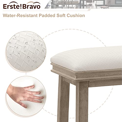 Erste!Bravo White Solid Wood Bar Stools Set Of 4 For Kitchen Counter Counter Height Barstools With Faux Leather Farmhouse Upholstered Stools For 34"-38" Counter Island, White Cushion & Wood Legs #TOP3