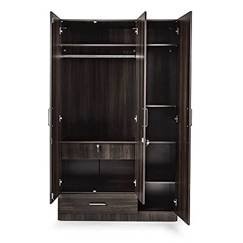 Image of Wakefit Wardrobe | 1 Year Warranty | Engineered Wood Almirah, Cupboard for Clothes Storage | 3 Door, Mirror, 1 Drawer, 1 Hanging Space | Cashmere - Dark Brown