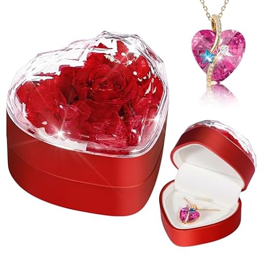 TangDouJM Regalos para Mujeres, Regalos de Cumpleaños para Mujeres, Rosas preservadas para Ella, Collar Corazón de Rosa, Rosas Eternas, Regalos para Novia, Mamá, Esposa | Ya disponible en tu tienda friki favorita! En mundofriki.es!
