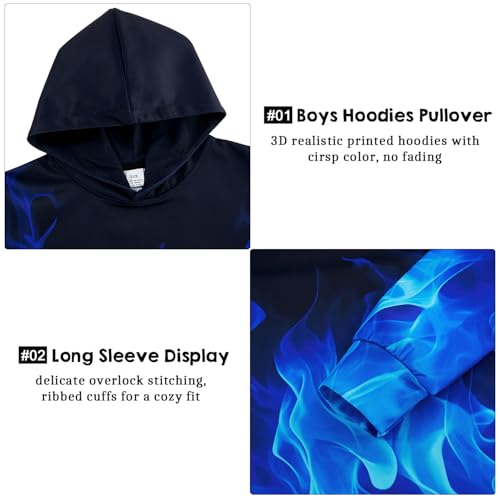 Tuonroad 10-12 Years Big Boys Black Pullover Size 8-10 Girls Flame Sweatshirt Cool 3D Smoke Pattern Hoodies For Child Students Fashion Sports Top Shirt 9Y 11Y Teenagers Blue Hooded Jacket Clothing thumb #3