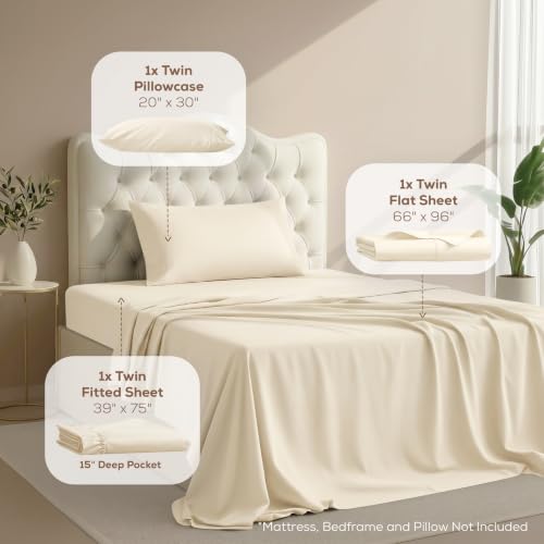 Image of Utopia Bedding Twin Size Sheet Set - 3 Piece Bed Sheets for Twin Size Bed, Soft and Breathable Microfiber, Includes 1 Fitted Sheet, 1 Flat Sheet and 1 Pillowcase - Oeko Tex (Ivory)