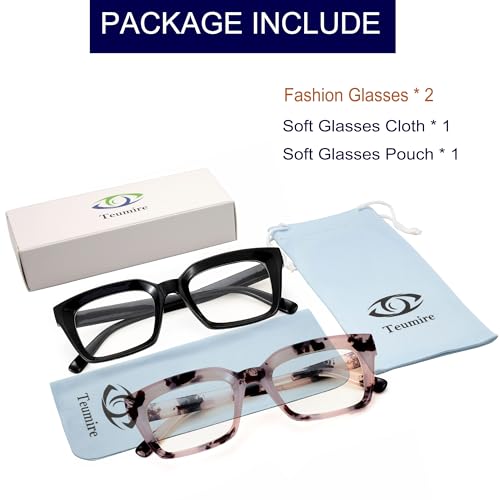 Image of Classic Clear Lens Glasses for Women Men Thick Square Frame Eyewear Non Prescription Eyeglasses 2 Pack