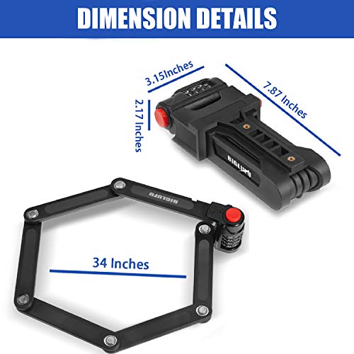 Biglufu Folding Bike Lock, Heavy Duty Alloy Steel Structure Foldable Chain Bicycle Locks With 4 Digits Combinations, Mounting Brackets And 2Pc Straps, 86Cm/34" Long Unfolding, 2.64Lbs Weight #TOP2