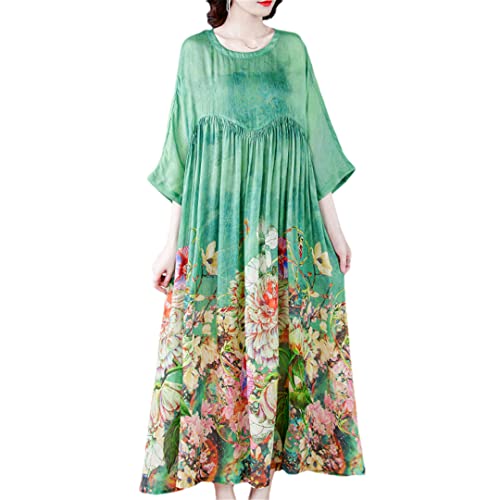 Robe en soie de mûrier longue fleurie style bohème grande taille