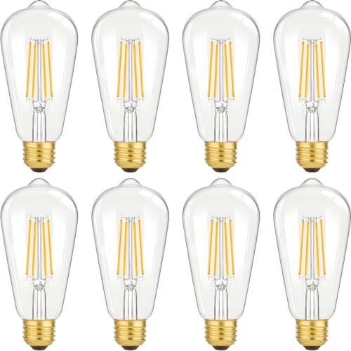LED Light Bulbs 8W Edison Bulbs 100 Watt Equivalent, Vintage ST64 LED Light Bulbs 1400LM, E26 Medium Base, Antique Clear Glass Filament Bulbs, 2700K Warm White with 90+ CRI, Non-Dimmable, 8-Pack by Brightever - Used condition - US$22.90