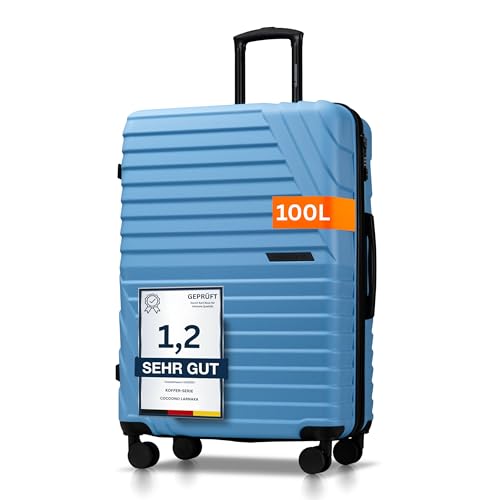 Cocoono Hartschalenkoffer XL Groß - 100L Volumen - 158cm Gurtmaß - 8 Rollen 360° drehbar - Leichter Koffer mit TSA Schloss & Teleskopgestänge - Reisekoffer mit Rollen, Trolley (blau, XL)