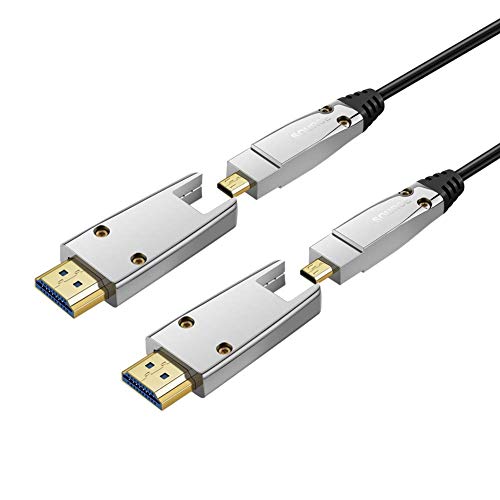 CableCreation Fiber Optic HDMI 2.0 Cable,Dual Micro HDMI Male and Standard HDMI Male Connectors 2-1 Connector Cable High Speed 18Gbps, 4K HDR, 3D, for Tablets, Cameras and Camcorders ,10M