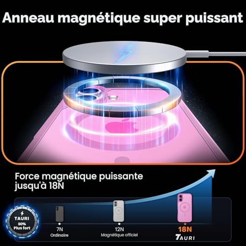Coque pour iPhone 16 Plus TAURI magnétique mince dotée d'une armure antichoc