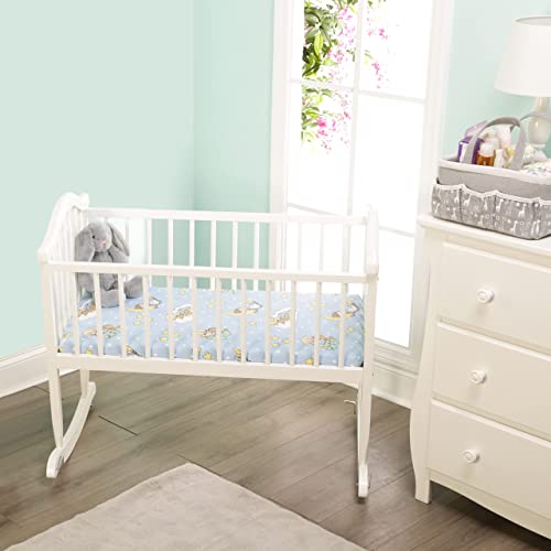 Precious Moments 2 Pack Baby Cradle Sheets - Fitted Set For Baby Boy; 100% Cotton Jersey Knit, Breathable And Soft Cradle Mattress Pad Cover; Blue And Yellow Boys Sheet And Solid Gray Sheet #TOP2