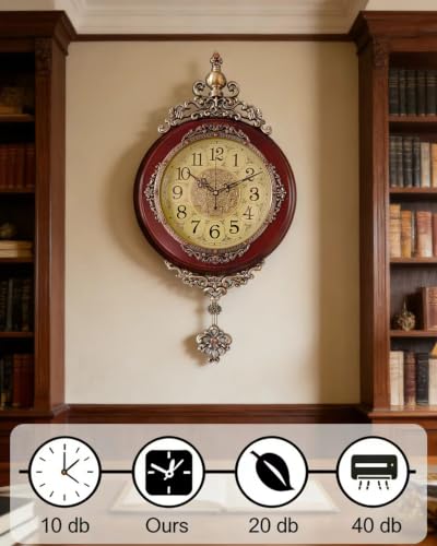 Image of Vintage Wall Clock for Living Room Decor,25 inchH x 13 inchW Analog Clocks Silent