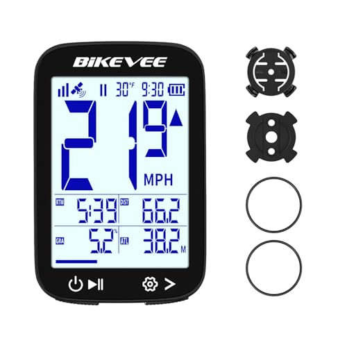Bikevee Bike Speedometer GPS Wireless Cycling Computer – Auto Start/Stop, Auto Backlight, Waterproof Bicycle Odometer MPH KM/H, 2.4' LCD Display – Black