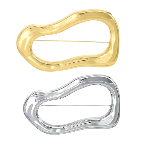 2Pcs Irregular Brooch Pins Metal with Gold & Silver Rings Gold Pins for Clothes Exquisite Brooches & Pins Decorations for Women Fashion Weddings Suit Dress Clothing Accessorie