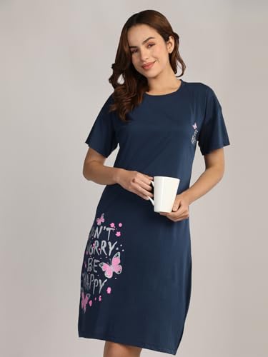 Image of Duchess Cotton Half Sleeve Oversized T-Shirts for Women| Nighty - Loose Fit Tee with Pocket