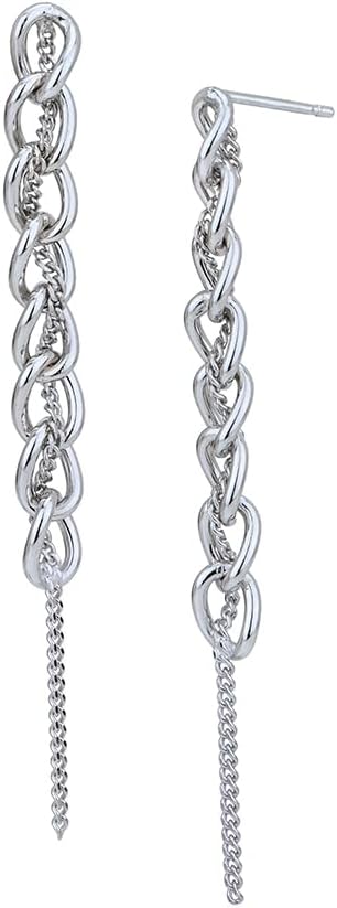 Vanbelle Sterling Silver Jewelry - Rhodium Plated with 925 Stamp - Spiralled Chain Drop Earring for Women - Lightweight and Handcrafted