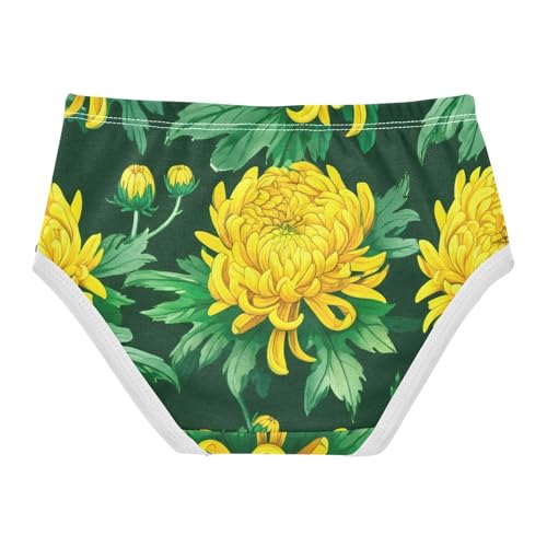 Yellow Chrysanthemums Green Leaves Toddler Underwear Custom 2t Cotton Girl Panties Cute Florals Briefs Girls Undies2