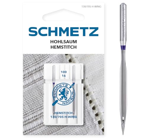 SCHMETZ | 2 Agujas para máquinas de coser | Calados | 130/705 H WING | Grosor 100/16 | Adecuadas para calados decorativos | Requiere función zigzag