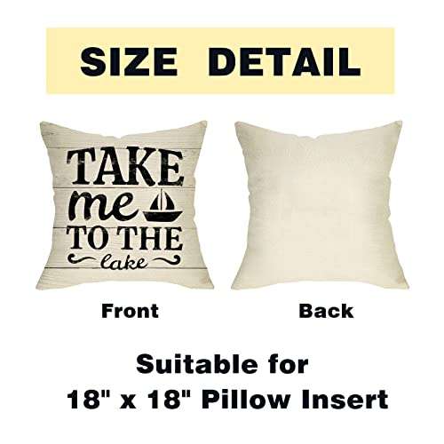 Fbcoo Life Is Better At The Lake House Decorative 18X18 Throw Pillow Cover Set Of 4, Lakehouse Retro Paddle Boat Decoration, Summer Farmhouse Pillowcase Cushion Case Home Decor For Sofa Couch #TOP1