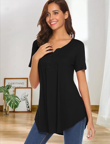 Halife Women's Casual Long Sleeve Henley V-Neck Shirt Loose Fit Pleated Tunic Blouse Tops4