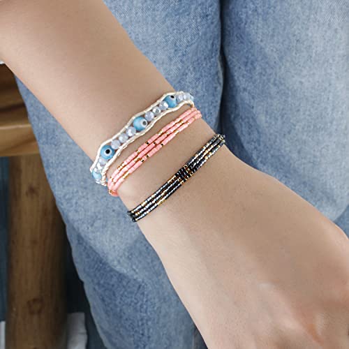 Image of KELITCH Adjustable Multi Strand Bracelets Colorful Miyuki Seed Beads Wrap Bracelets Bangle Women Jewelry