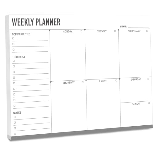 Weekly Planner Pad 52 Undated Tear-Off Sheets Weekly To Do List Notepad A4 Organiser Work Planner List for Home School Business Office Thick 120gsm Paper 29.7 x 21cm