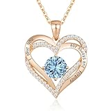 CDE Necklaces for Women Birthstone Pendant, Sterling Silver Love Heart Rose Gold Jewellery Gifts for Mum Her Wife Girlfriend Anniversary Birthday Mothers Day (925 Sterling Silver, Rose Gold-03-Mar)