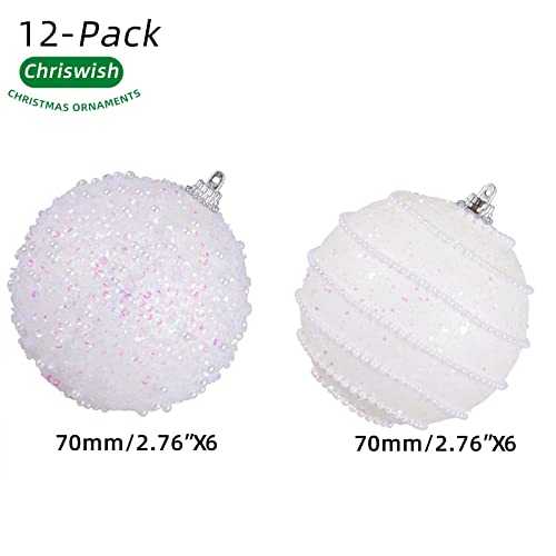 ChrisWish White Christmas Ball Ornaments, Christmas Ball Decorations Shatterproof Plastic Hanging Pearl Balls for Holiday Party(70mm/2.76", 12ct) - image 2