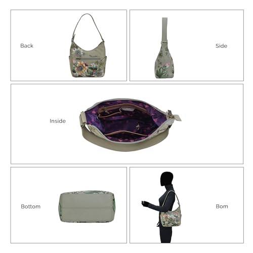 Image of Anuschka Women's Hand-Painted Genuine Vegetable Tanned Leather Classic Hobo With Side Pockets - Floral Passion