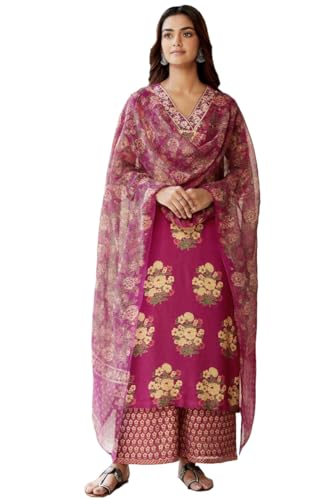 Kurta en mélange de coton femme ensemble pantalon dupatta rose taille L