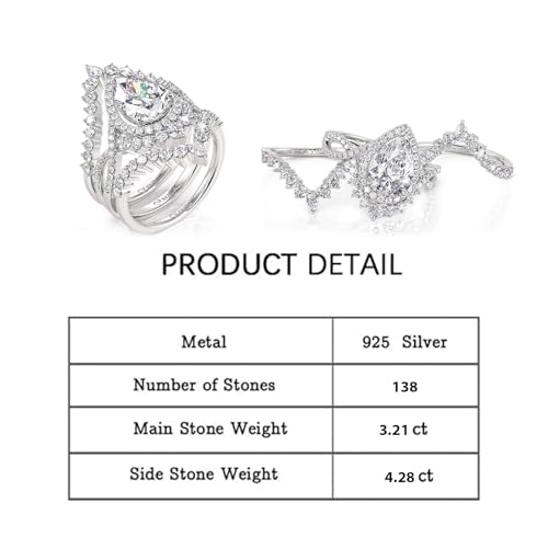 Jeulia 2PCS Interchangeable Engagement Ring Set for Women; 925 Sterling Silver Marquise/Pear Cut Wedding Ring Set Romantic Anniversary Christmas Bridal Set with Jewelry Gift Box2