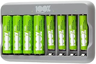 100%PeakPower Compact 8-Bay NiMh Micro USB Battery Charger with 4 AA and AAA Rechargeable Batteries included