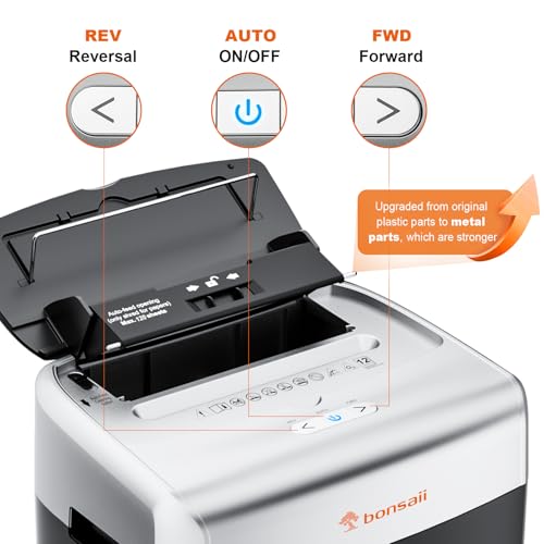 Bonsaii 120 Sheet Auto Feed Office Paper Shredder, 30 Minutes Micro Cut Heavy Duty Shredders with 4 Casters, P-4 High Security Level, 6 Gallon Large Bin image 5