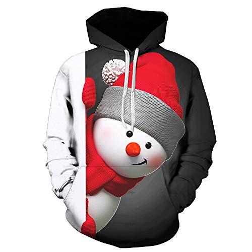 JURTEE Mens Fashion Casul Winter Autumn Oversized 3D Printed Christmas Pullover Long Sleeve Hooded Plus Size Sweatshirt Tops Casual Party Beach Blouse