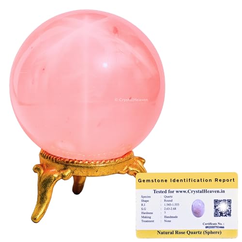 Image of Certified Star Rose Quartz Crystal Ball for Meditation | Premium Crystal Vastu Items for Home and Feng Shui Items for Good Luck - Pooja Supplies and Spiritual Practices (1.5 inch Inch)